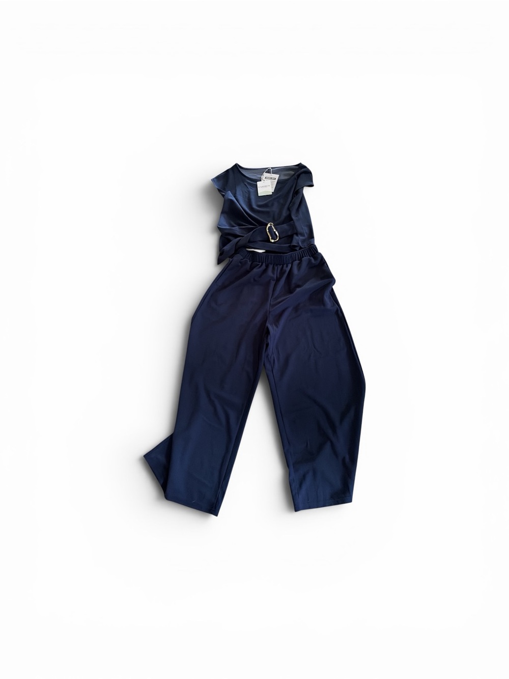 Amazon Navy Wide-Leg Jumpsuit with Decorative Buckle